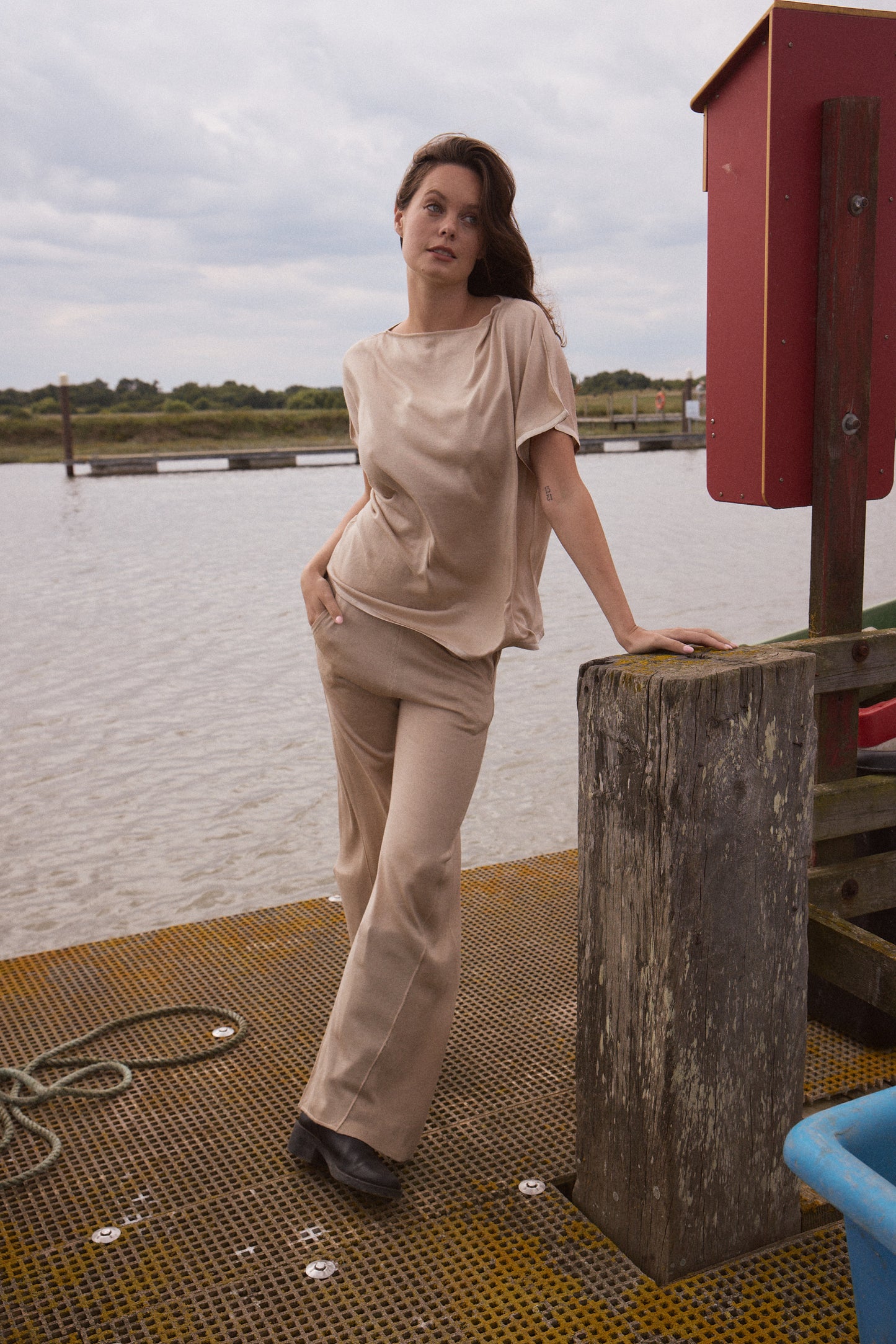 Silk & Cashmere Boat Neck Top and Trouser Set