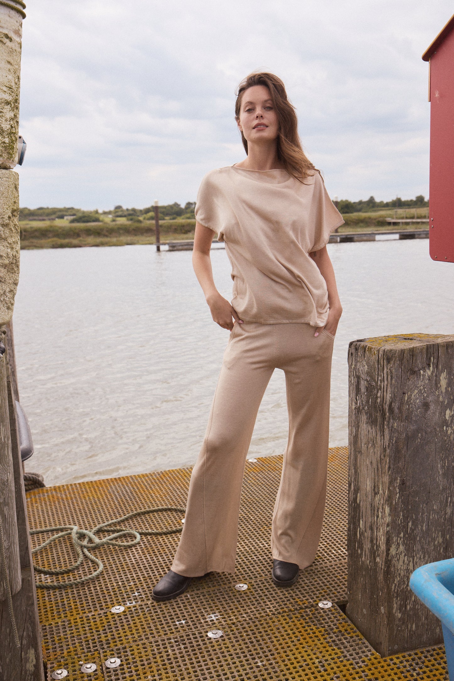 Silk & Cashmere Boat Neck Top and Trouser Set