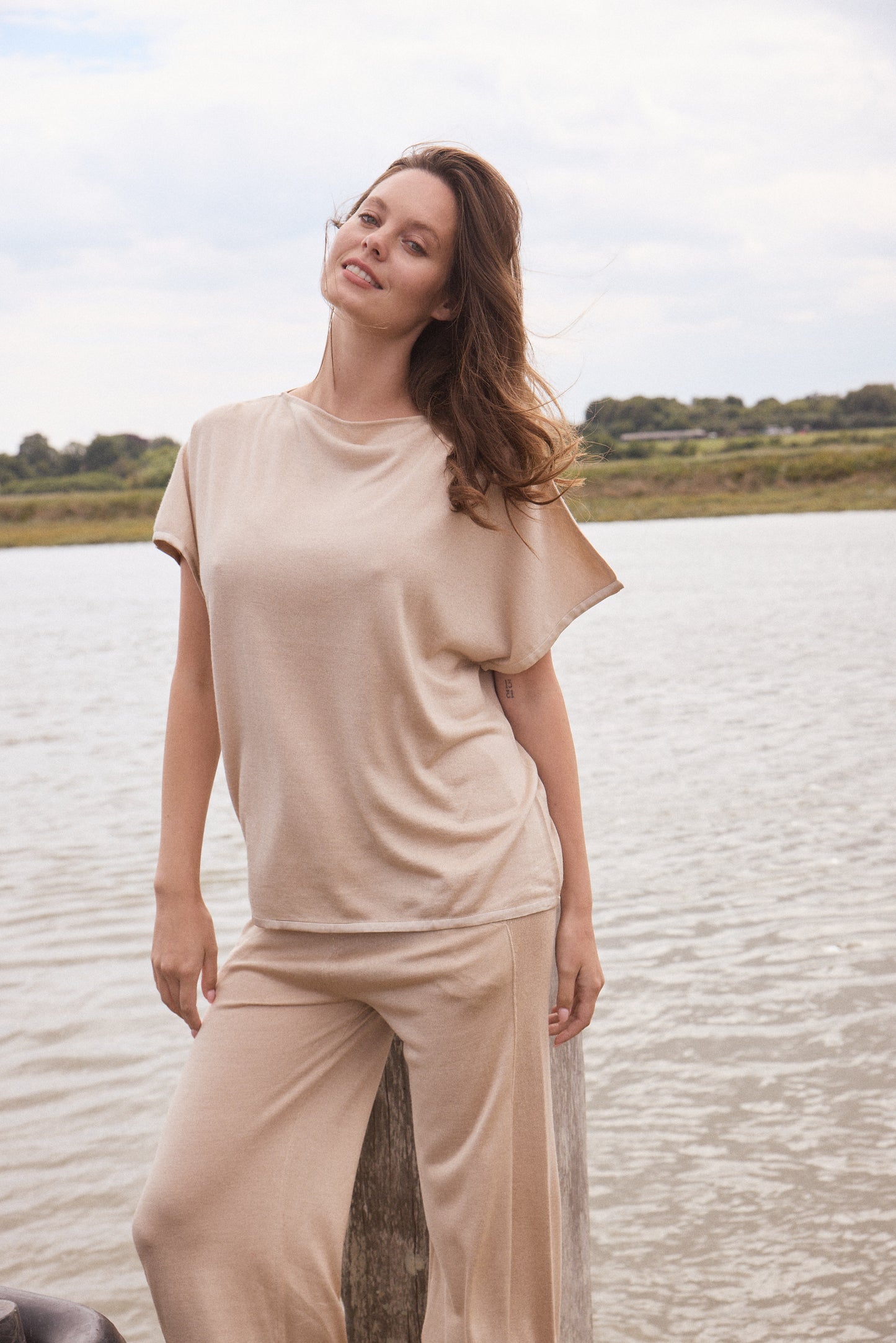 Silk & Cashmere Boat Neck Top and Trouser Set