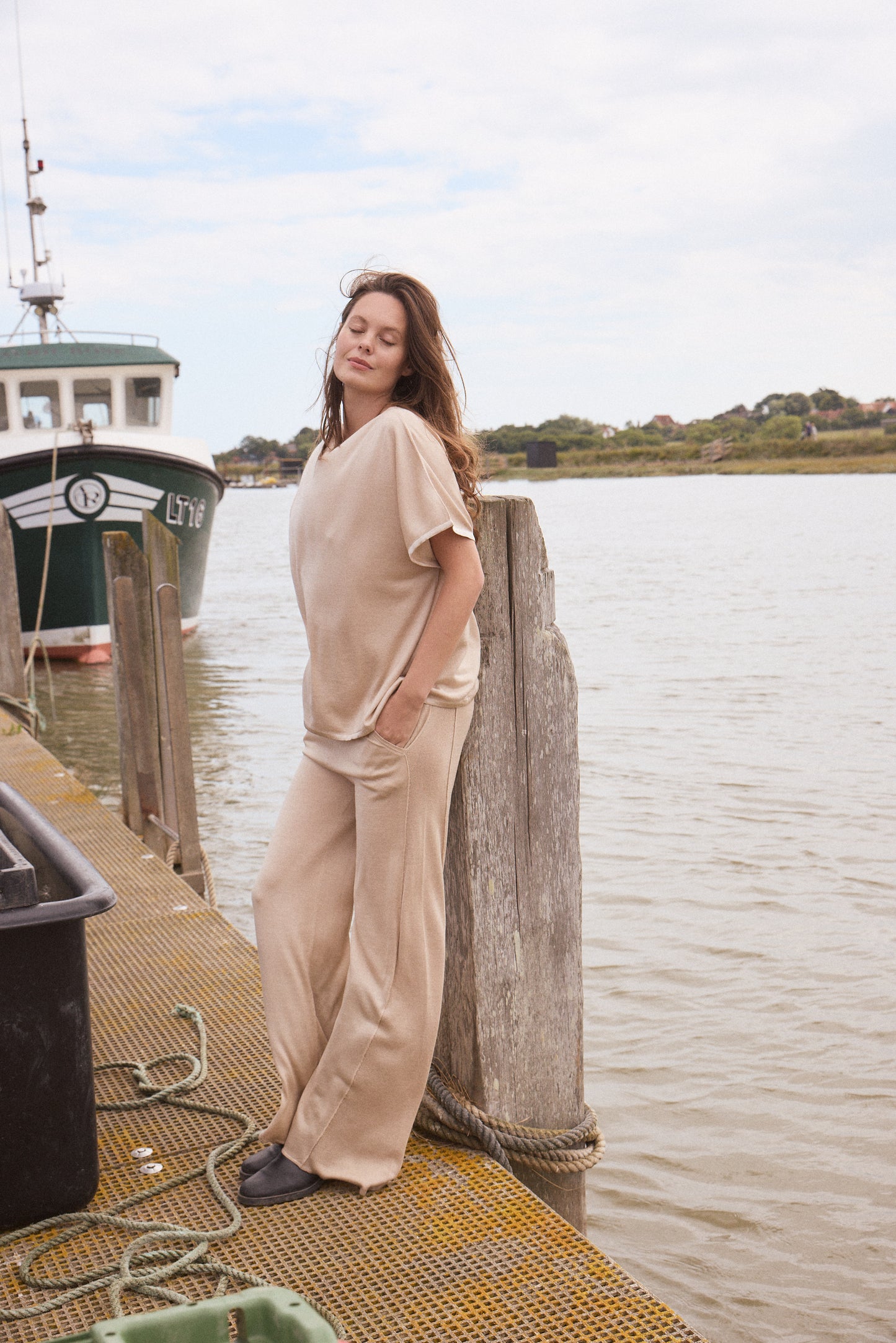Silk & Cashmere Boat Neck Top and Trouser Set