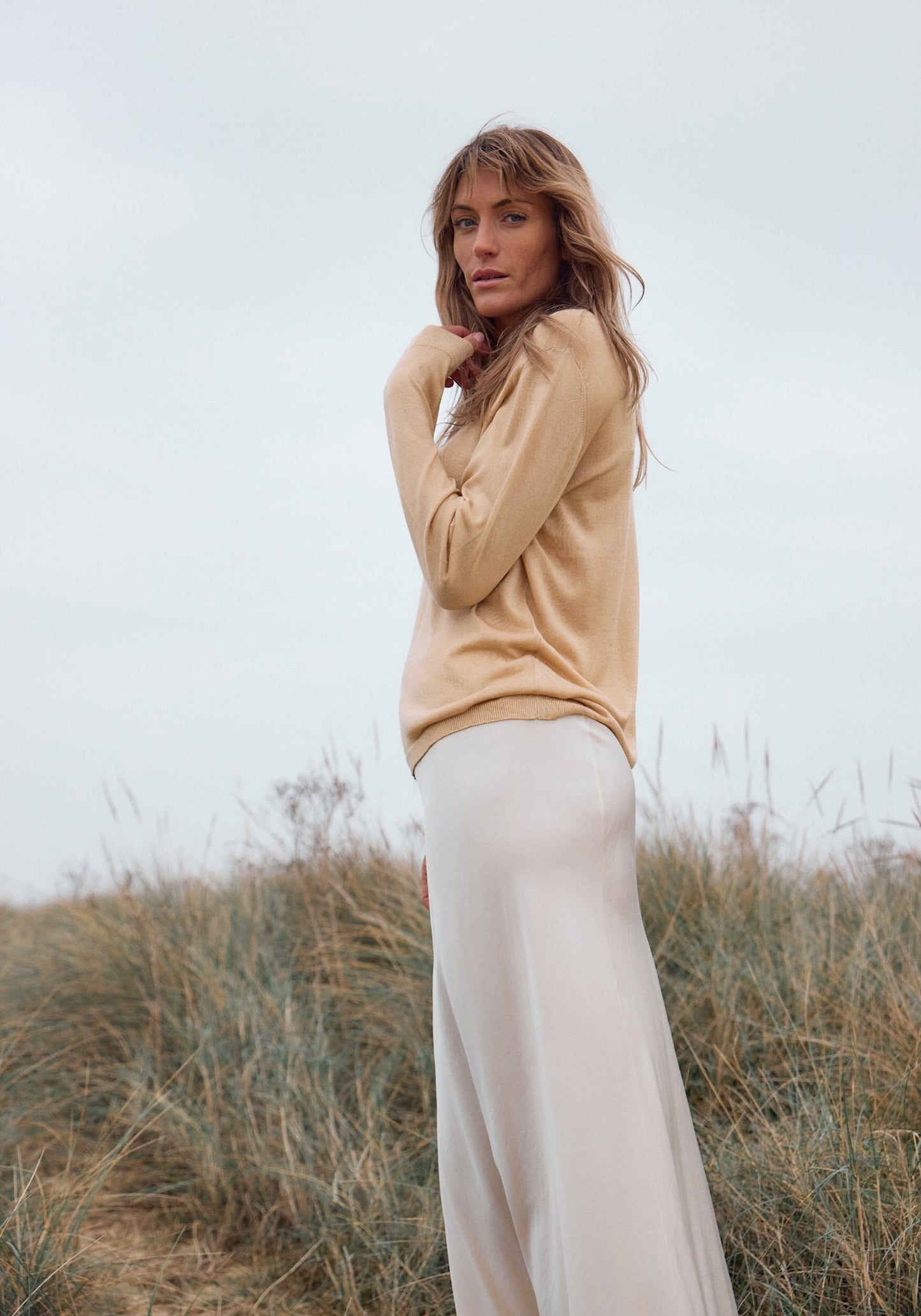 Gold Lightweight Silk and Cashmere Blend Tee