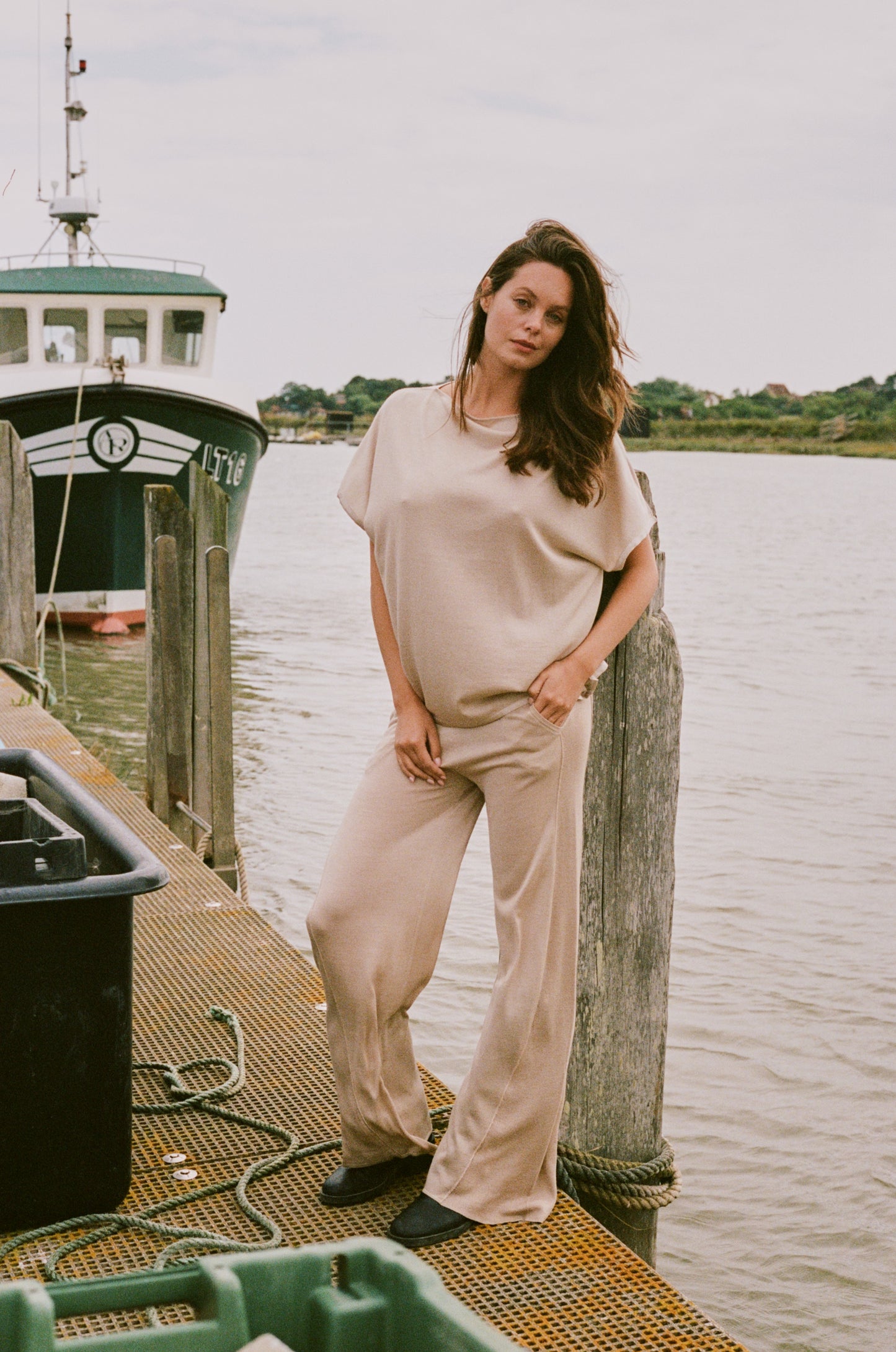 Short Sleeve Silk & Cashmere Boat Neck Top