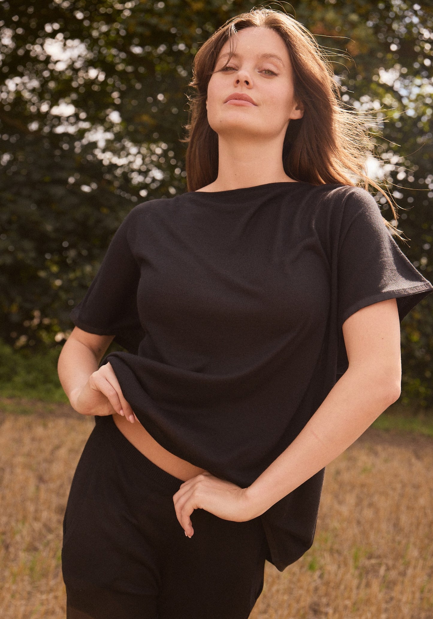 Short Sleeve Silk & Cashmere Boat Neck Top