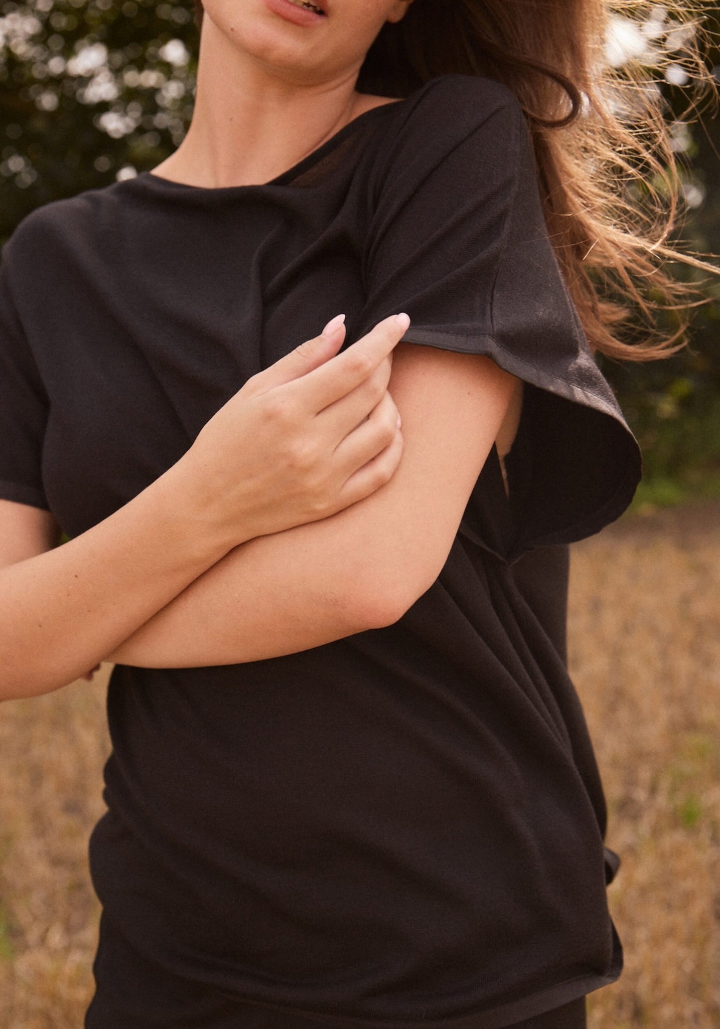 Short Sleeve Silk & Cashmere Boat Neck Top
