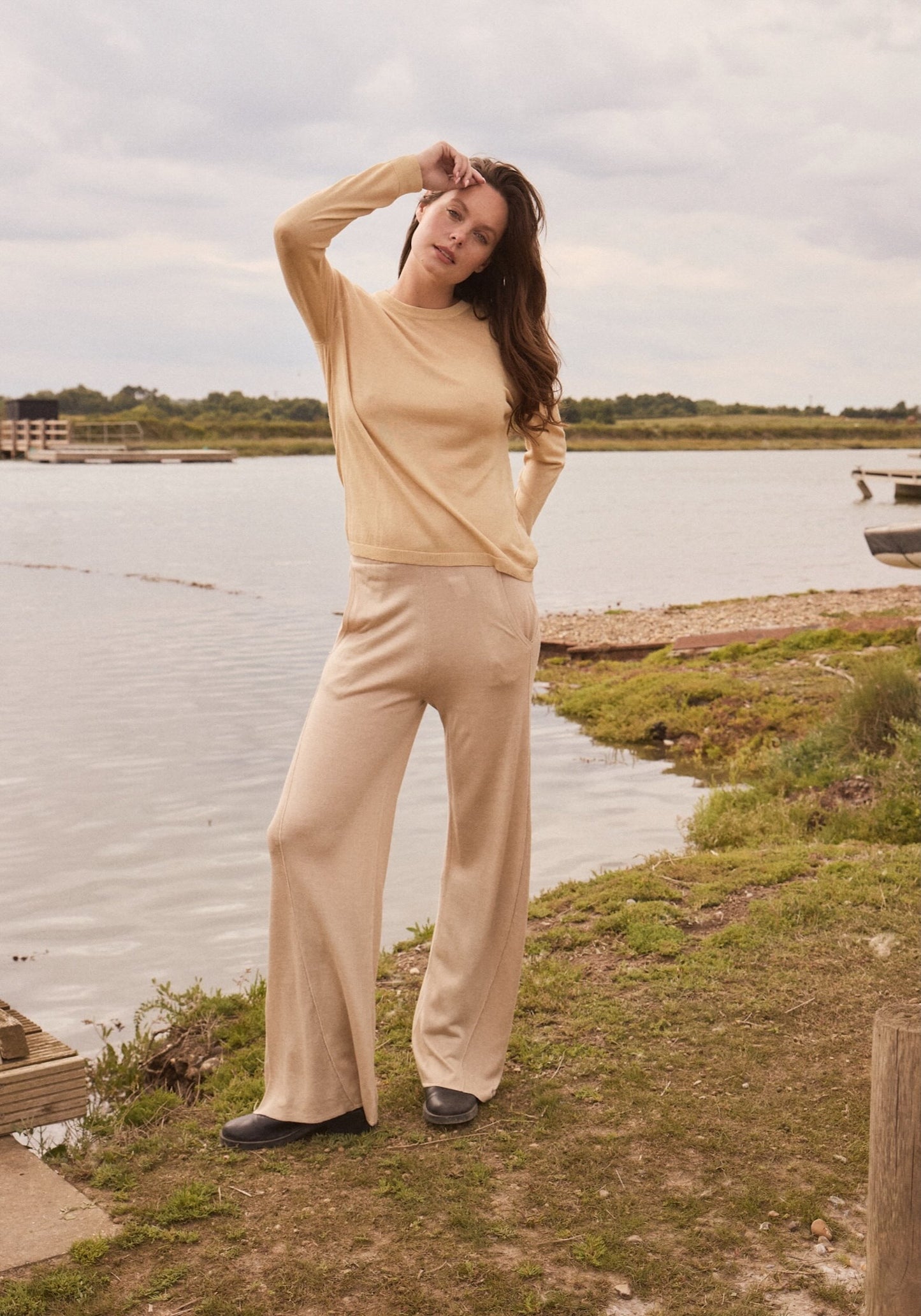 Gold Lightweight Silk and Cashmere Blend Tee