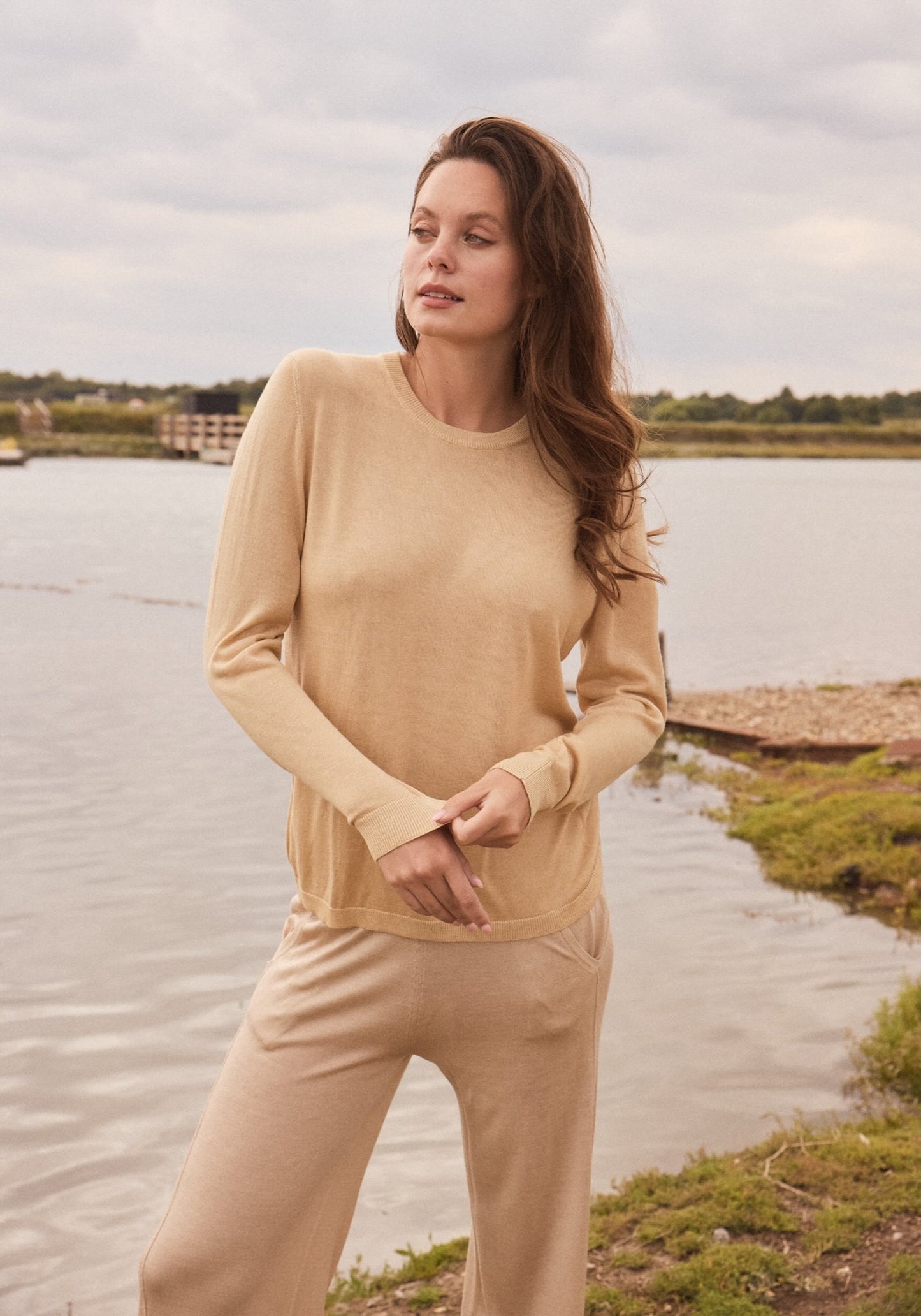 Gold Lightweight Silk and Cashmere Blend Tee