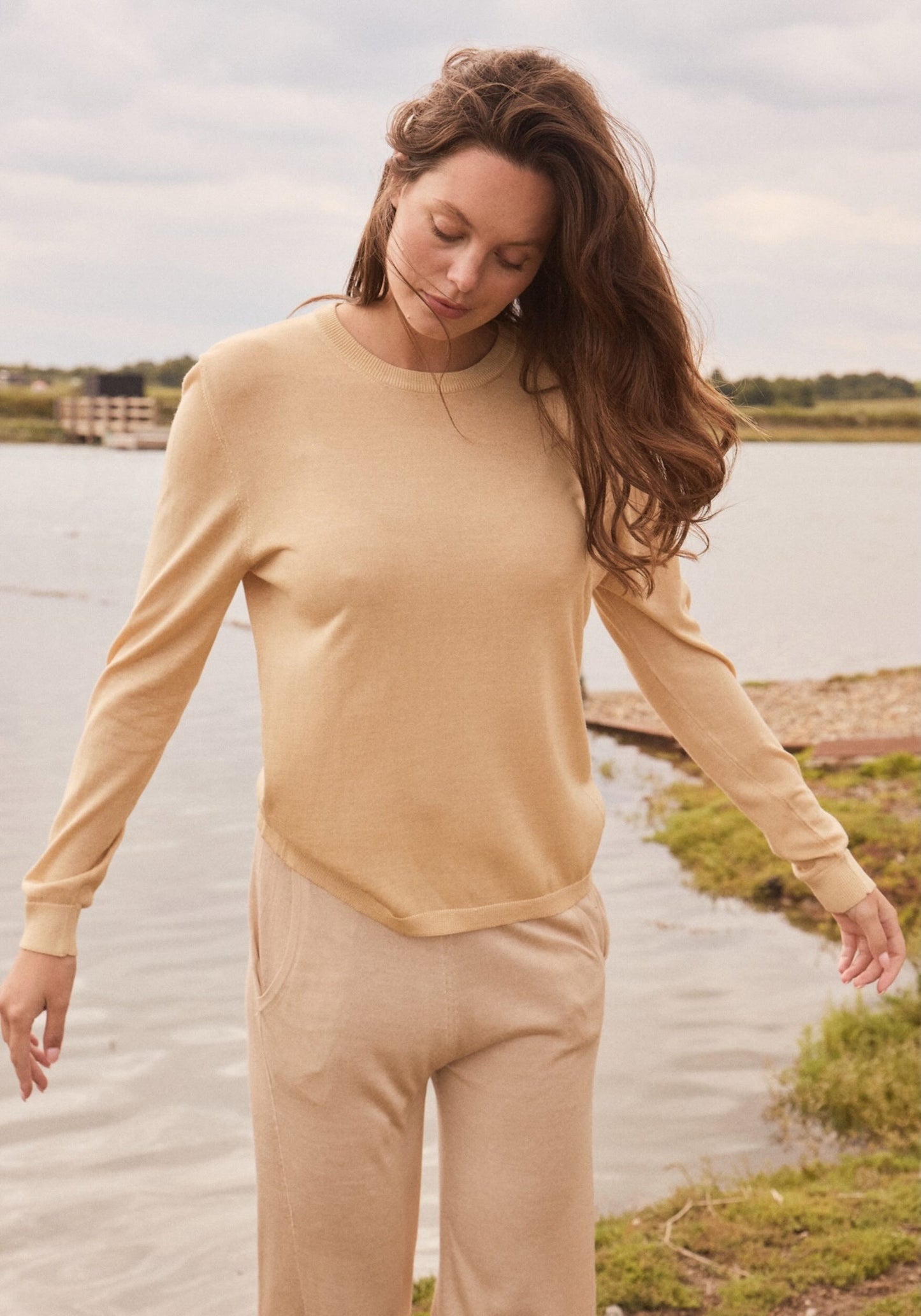 Gold Lightweight Silk and Cashmere Blend Tee