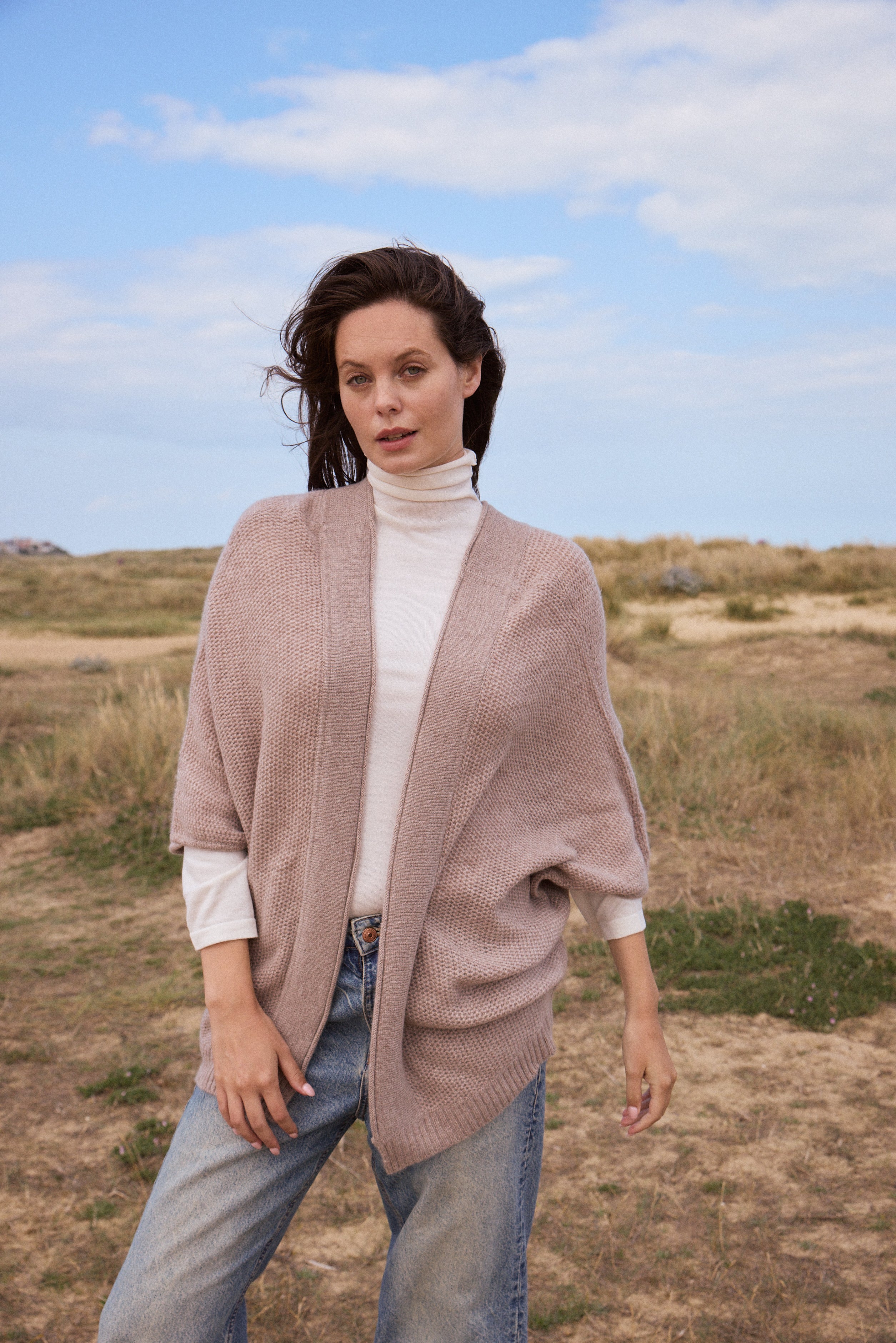 100% Cashmere 3/4 Length Open Cardigan With Batwing Sleeves | Jean