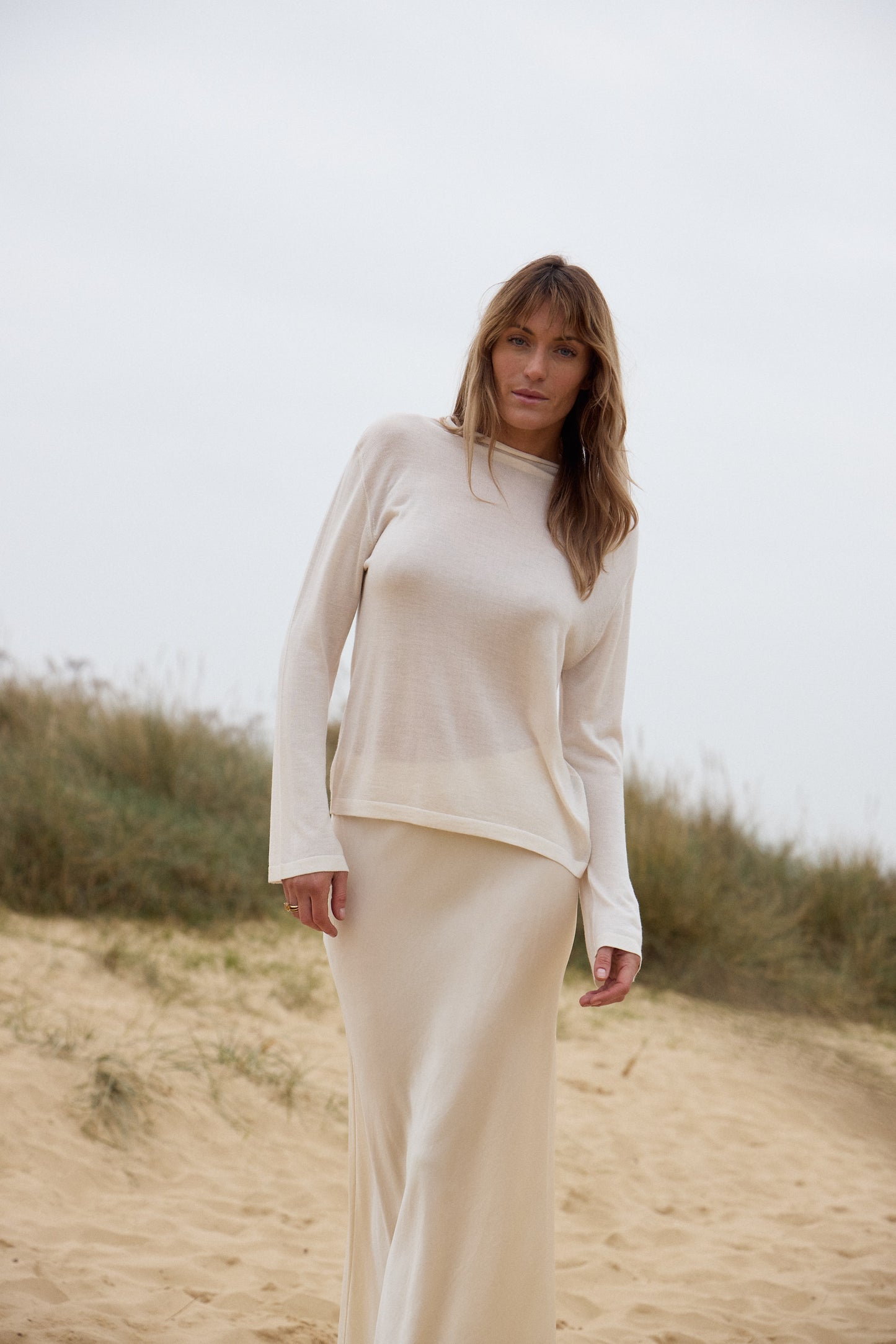 Long Sleeve Silk & Cashmere Boat Neck Top