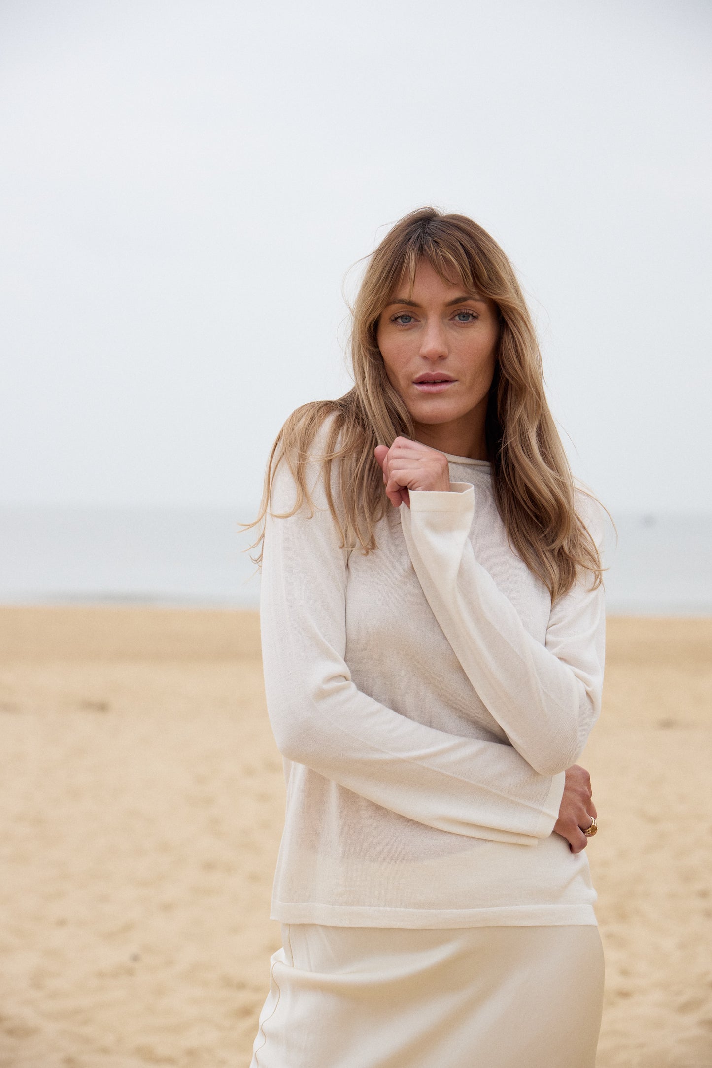 Long Sleeve Silk & Cashmere Boat Neck Top