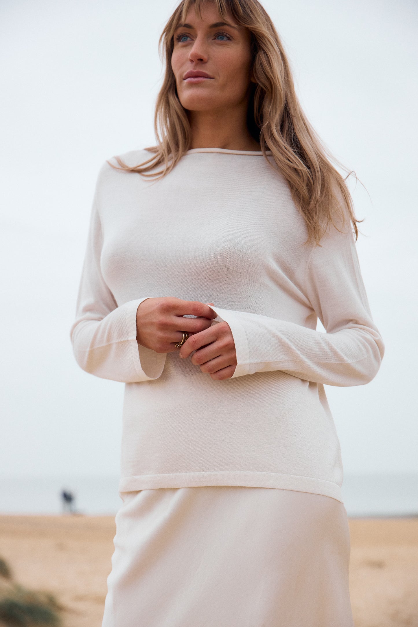 Long Sleeve Silk & Cashmere Boat Neck Top
