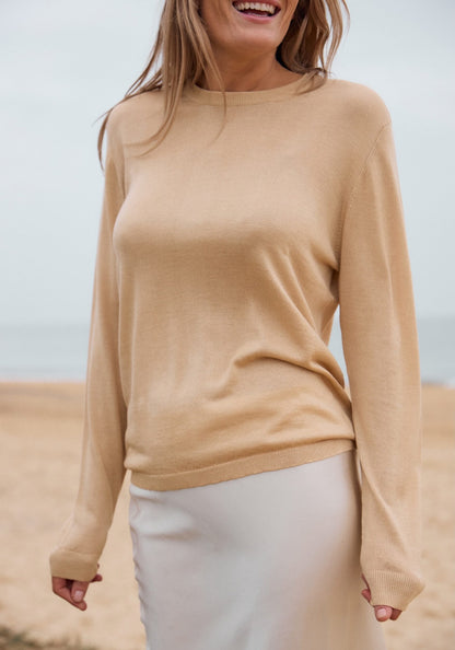 Gold Lightweight Silk and Cashmere Blend Tee
