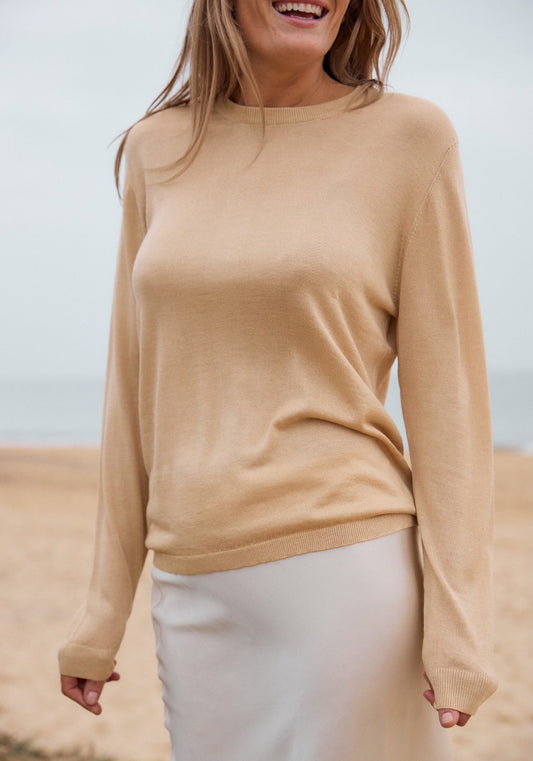 Gold Lightweight Silk and Cashmere Blend Tee