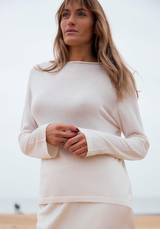 Long Sleeve Silk & Cashmere Boat Neck Top