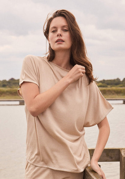 Short Sleeve Silk & Cashmere Boat Neck Top