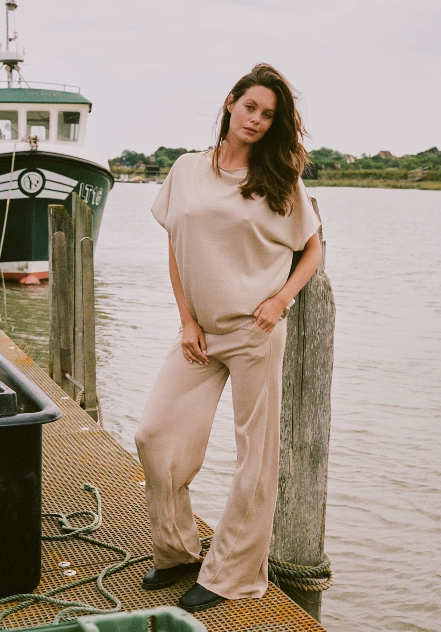 Short Sleeve Silk & Cashmere Boat Neck Top