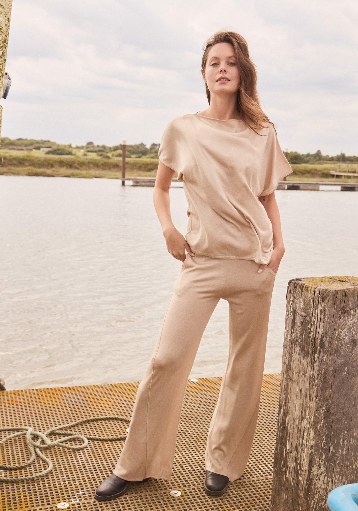 Silk & Cashmere Boat Neck Top and Trouser Set
