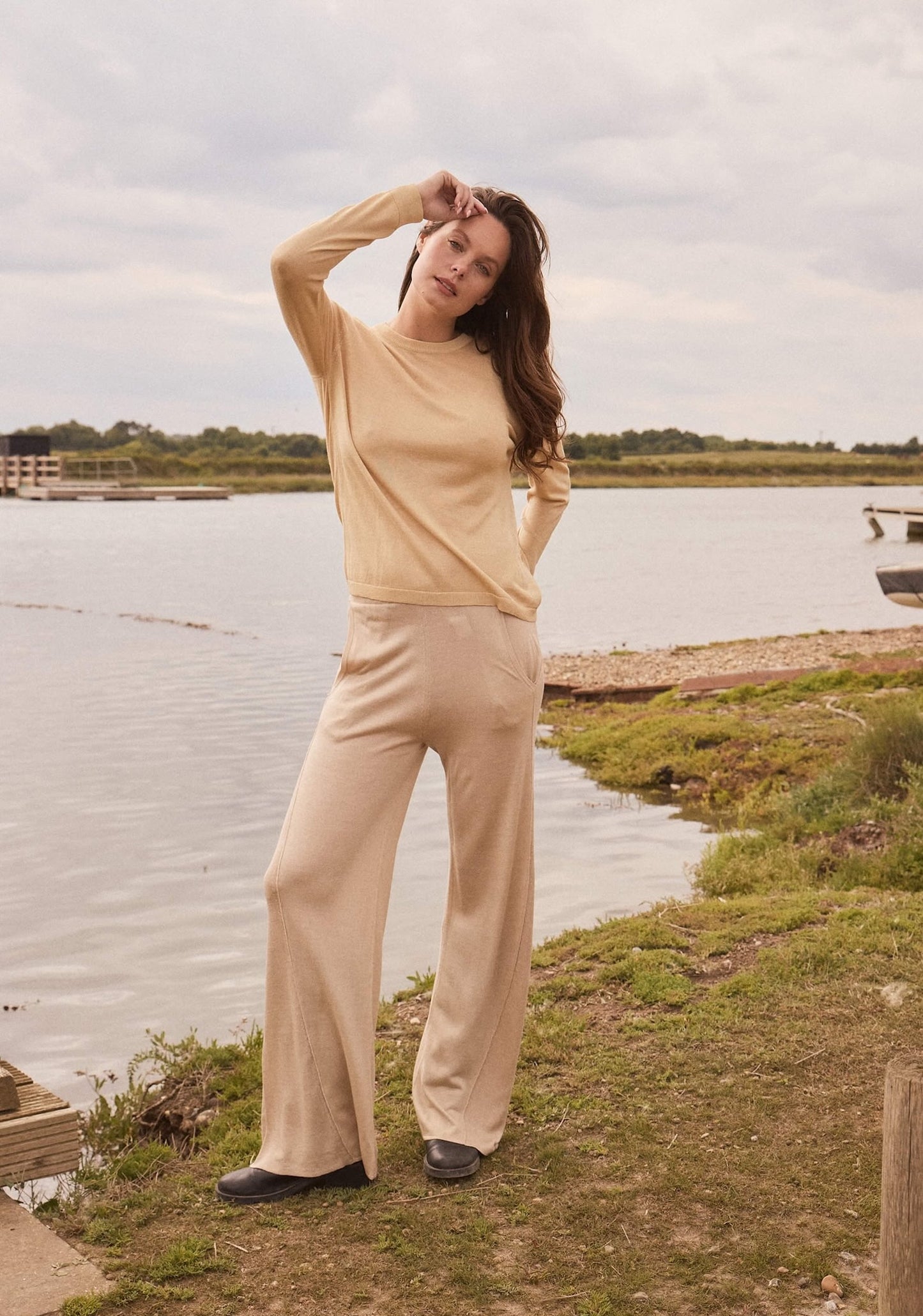 Silk & Cashmere Boat Neck Top and Trouser Set
