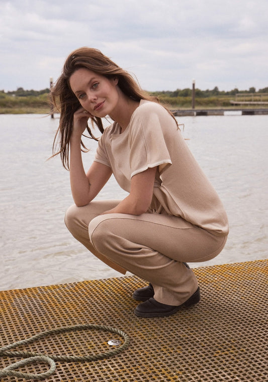 Silk & Cashmere Boat Neck Top and Trouser Set