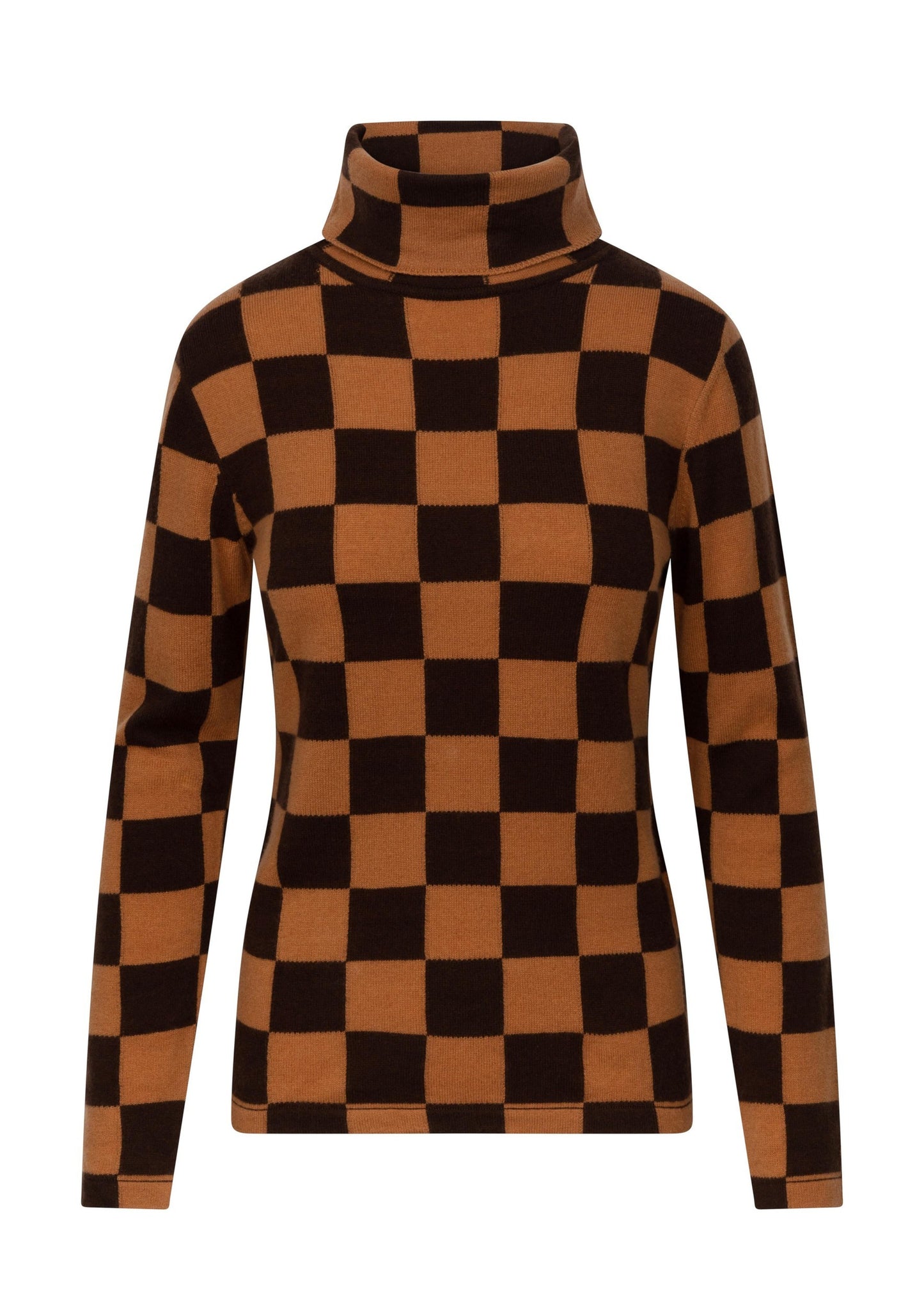 100% Cashmere Chessboard Design, Lightweight Roll Neck.