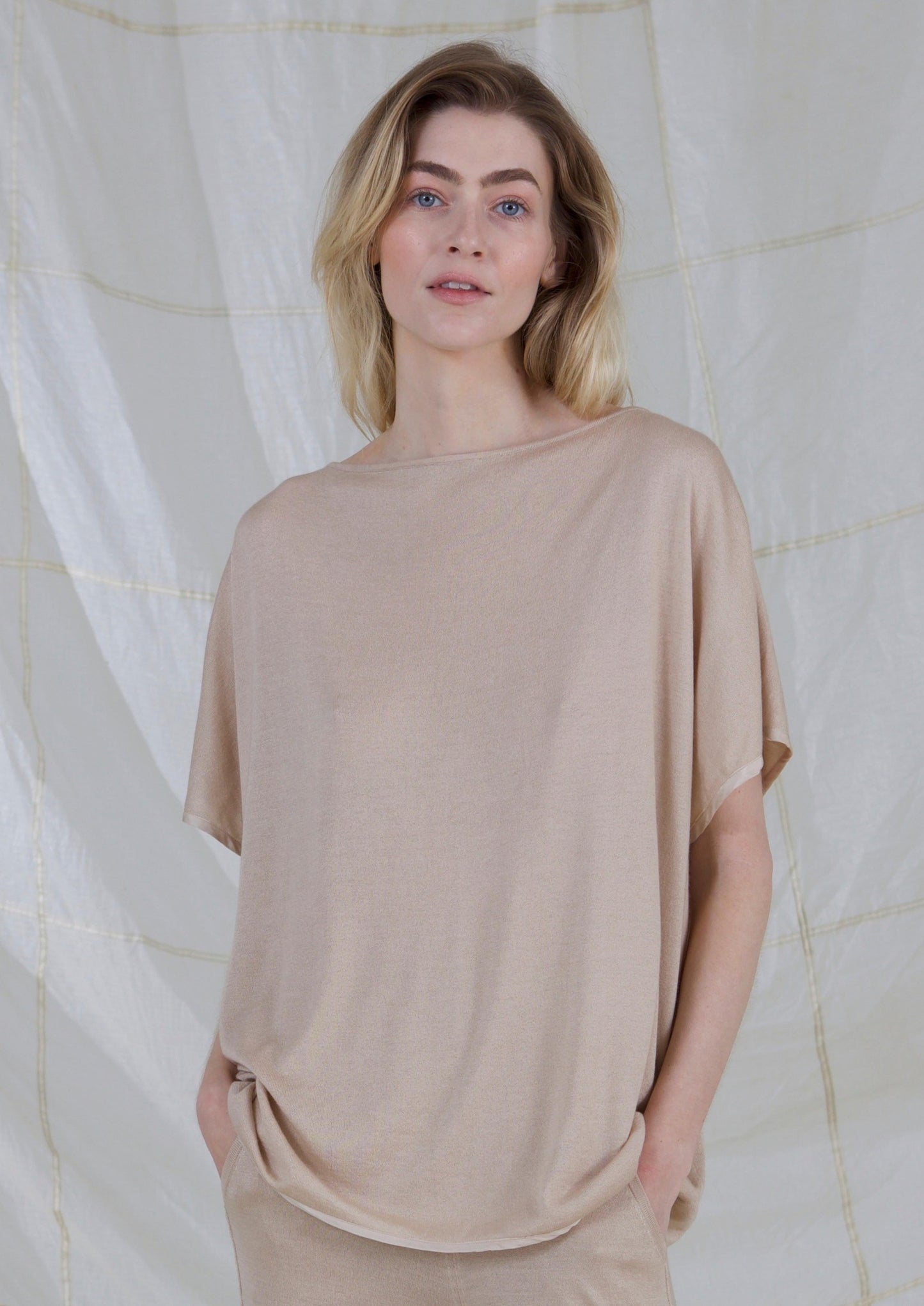 Short Sleeve Silk & Cashmere Boat Neck Top