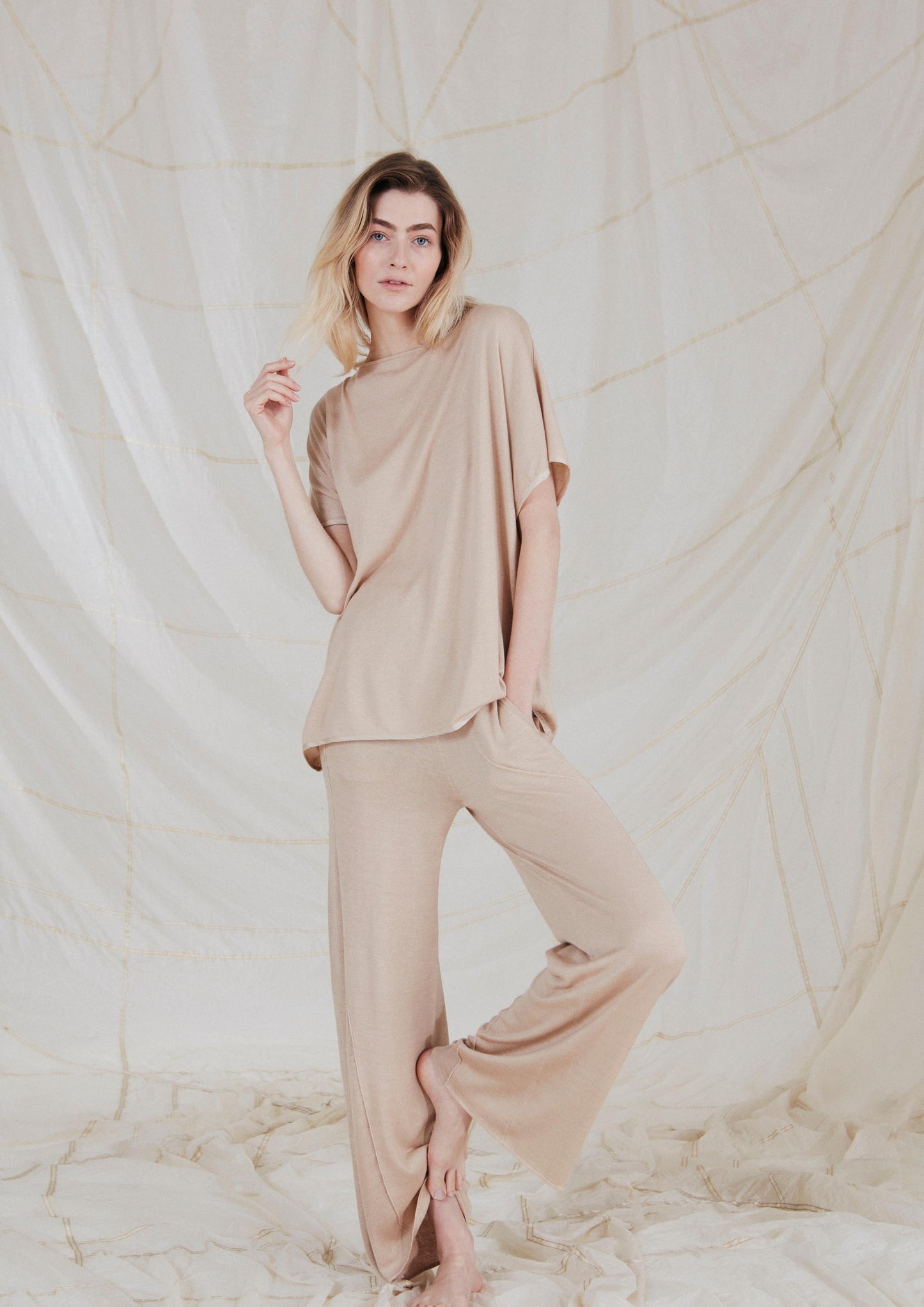 Silk & Cashmere Boat Neck Top and Trouser Set